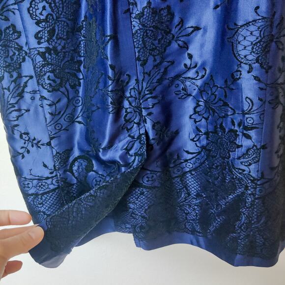 Vtg Positive Attitude Satin Velvet Burnout Floral Blazer Dress 10 Navy Blue - Picture 6 of 13